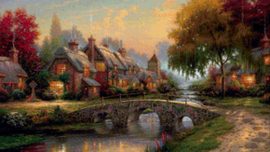 Вечер в деревне - вечер, домик, коттедж - предпросмотр