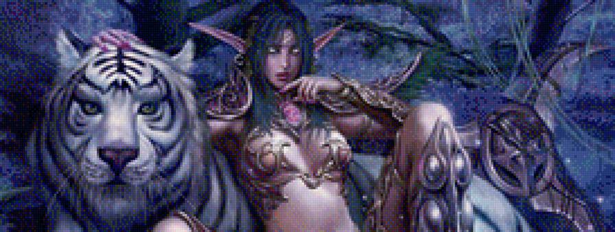 Эльф и тигр - фэнтези, тигр, девушка, сказка, эльф - предпросмотр