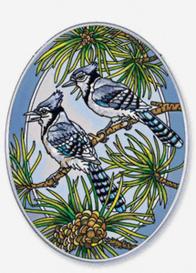 Птички на сосне - сосна, птицы - предпросмотр