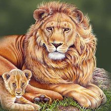 Оригинал схемы вышивки «Лев с малышом» (№1145272)