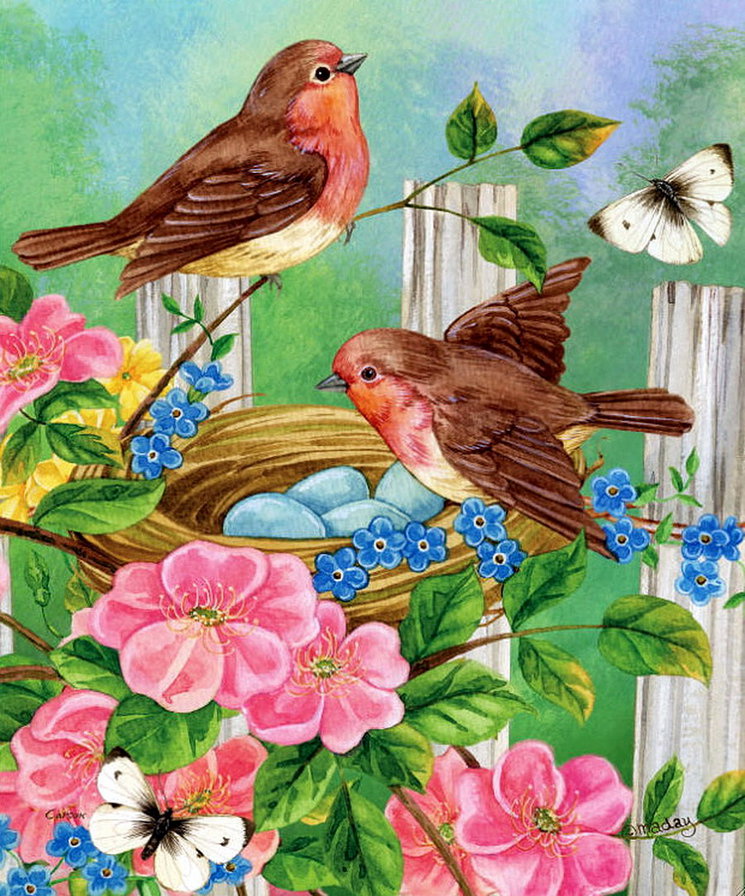 Птички - птицы, цветы - оригинал