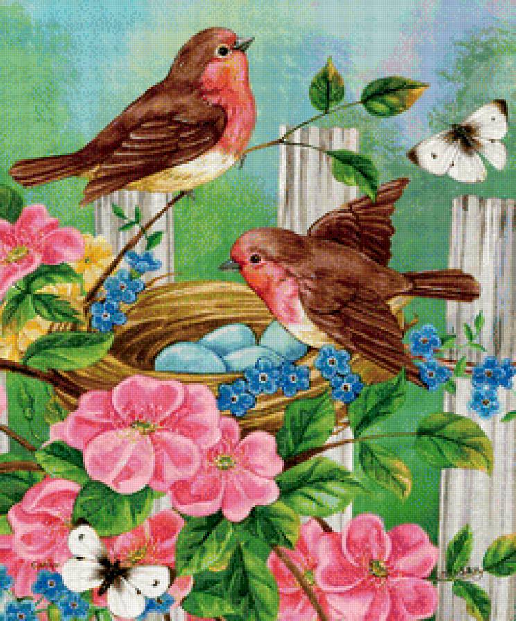 Птички - птицы, цветы - предпросмотр