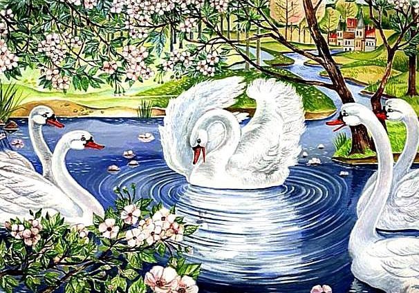 Лебеди - лебеди, птицы, река - оригинал
