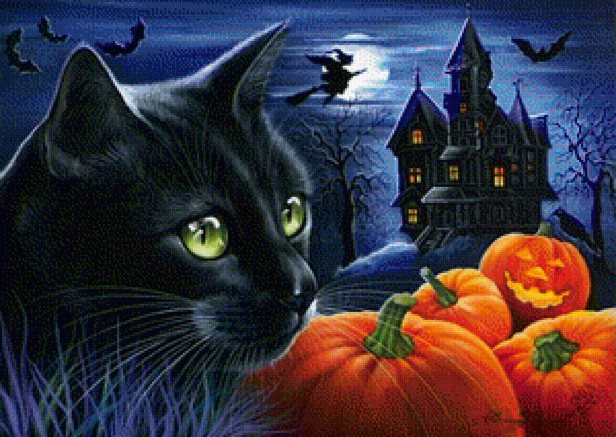 хелловин - ведьма, колдовство, магия, тыква, хелловин, черный кот - предпросмотр