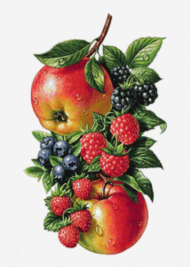 Фруктово-ягодное панно - яблоки, ягоды, для кухни, малина, черника, панно, фрукты - предпросмотр