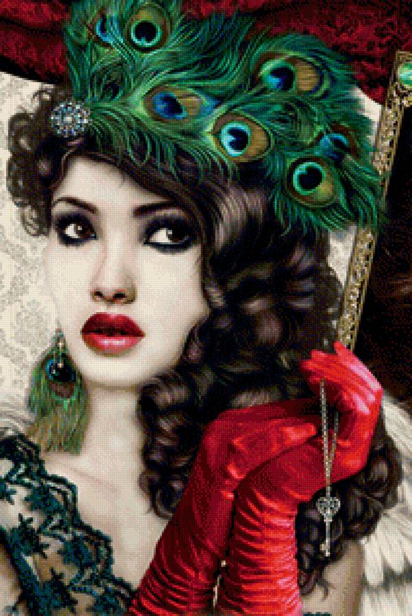 Гламур - женщина, перья павлина, девушка - предпросмотр
