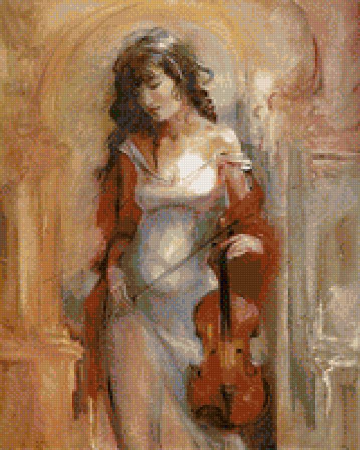 девушка со скрипкой - скрипка, девушка, музыка, картины - предпросмотр