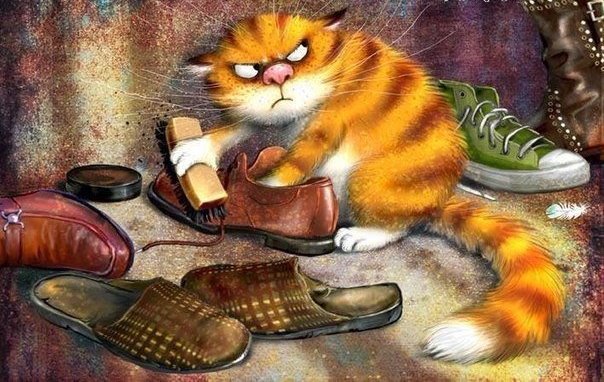 Наказание - рисунок, обувь, кот, шутка - оригинал