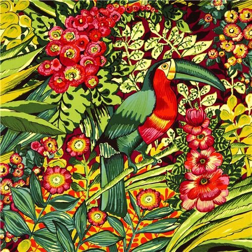 Пестрая подушка - подушка, птицы, цветы, попугай - оригинал