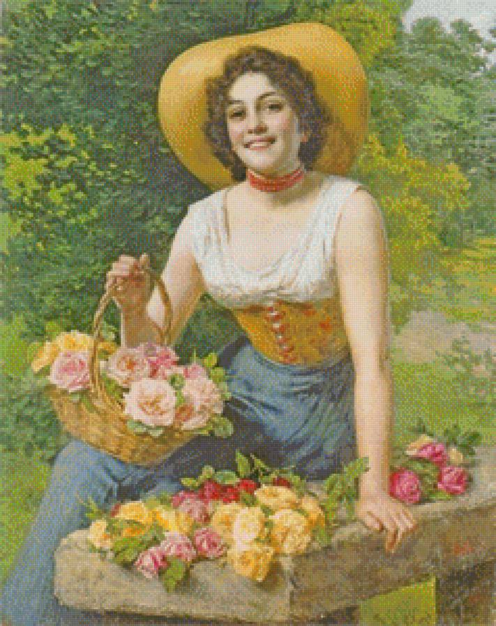 Продавец цветов - девушка, цветы, природа - предпросмотр