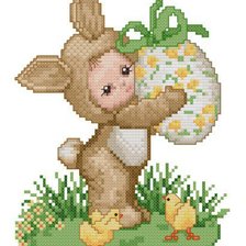 Оригинал схемы вышивки «ребенок-кролик с пасхальным яйцом» (№1152744)