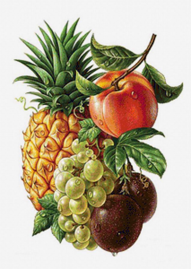 Фруктово-ягодное ассорти - виноград, ягоды, ананас, для кухни, фрукты, натюрморт, персики - предпросмотр
