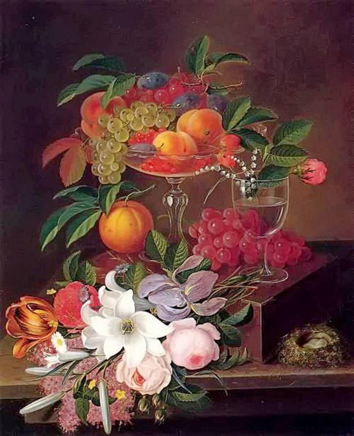 Натюрморт с цветами - ягоды, фрукты, натюрморт, цветы - оригинал