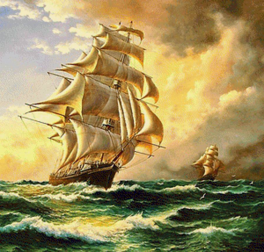 №1156425 - живопись, море, закат, парусник - предпросмотр