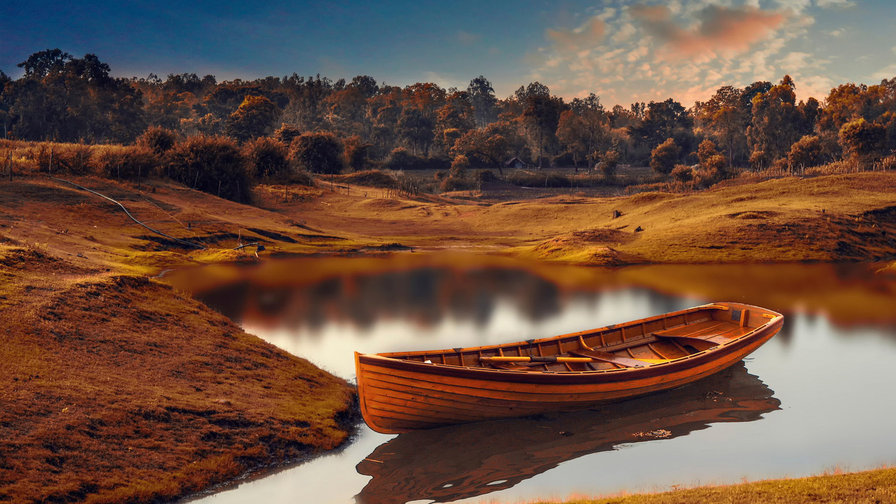 Лодка - лес, озеро, лодка, пейзаж - оригинал