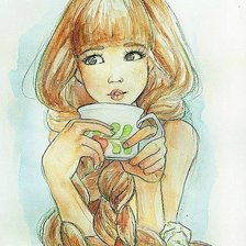 Оригинал схемы вышивки «Девушка с чашкой чая» (№1157338)