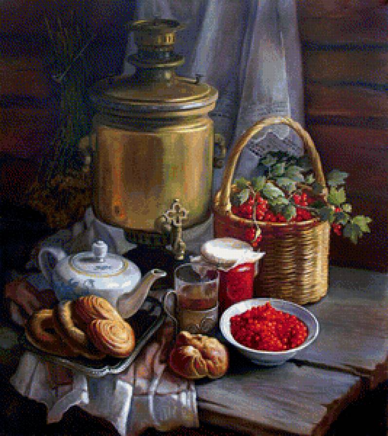 самовар и смородина - натюрморт - предпросмотр