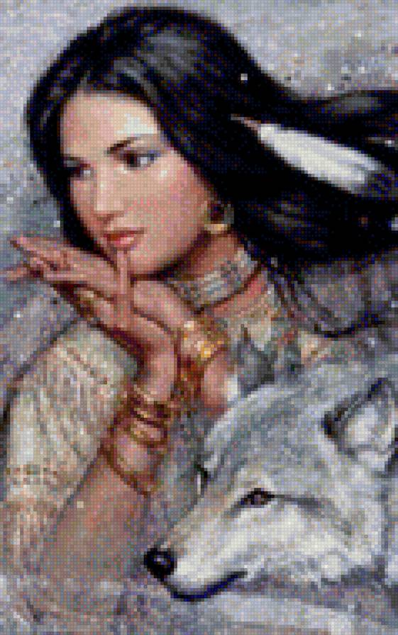 девушка и волк - волк, искусство, картина, живопись, девушка - предпросмотр