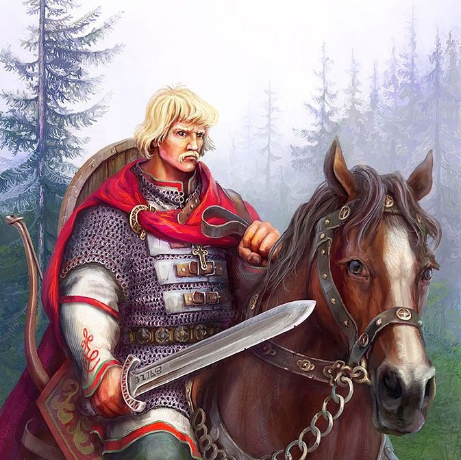 богатырь - животные, люди, лошадь, пейзаж, лес - оригинал