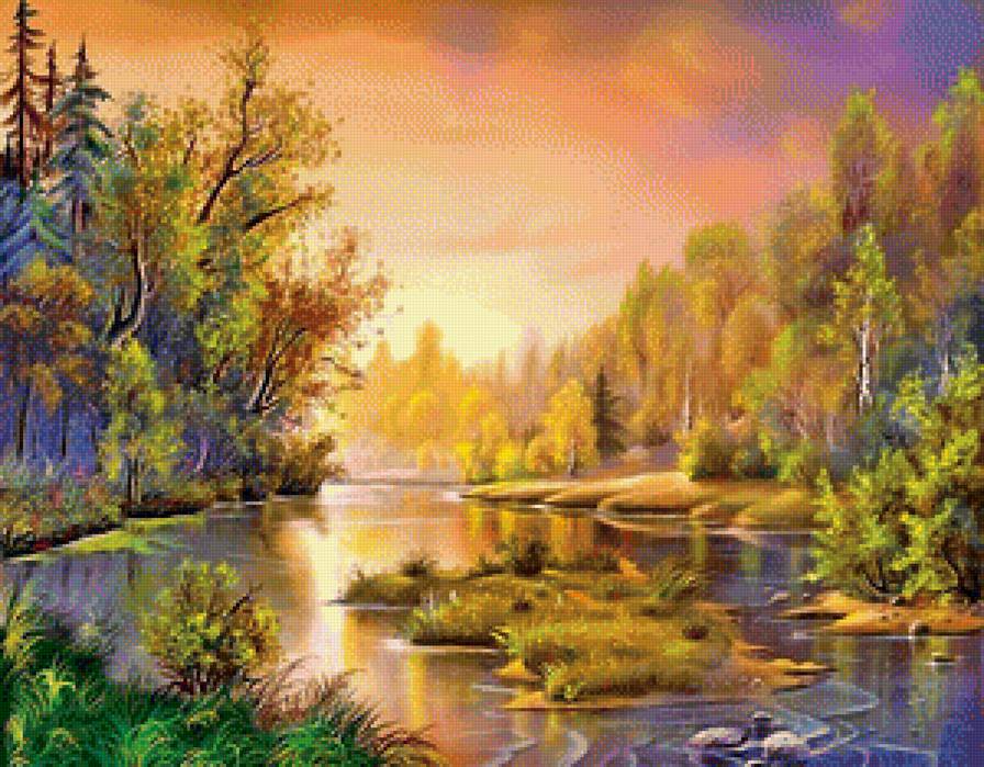 сказочный пейзаж - природа, пейзаж, пруд, осень - предпросмотр