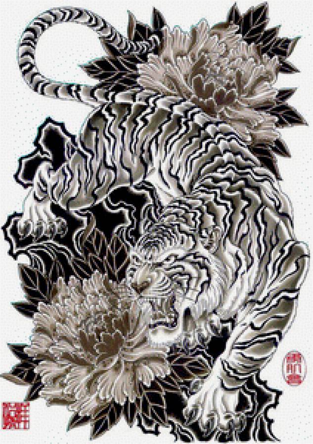 Тигр - тигр, цветы, восток - предпросмотр