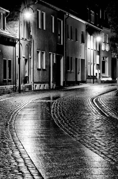 Ночная улица - черно-белые, город, монохромные - оригинал