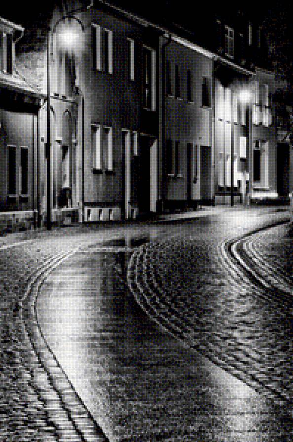 Ночная улица - монохромные, черно-белые, город - предпросмотр