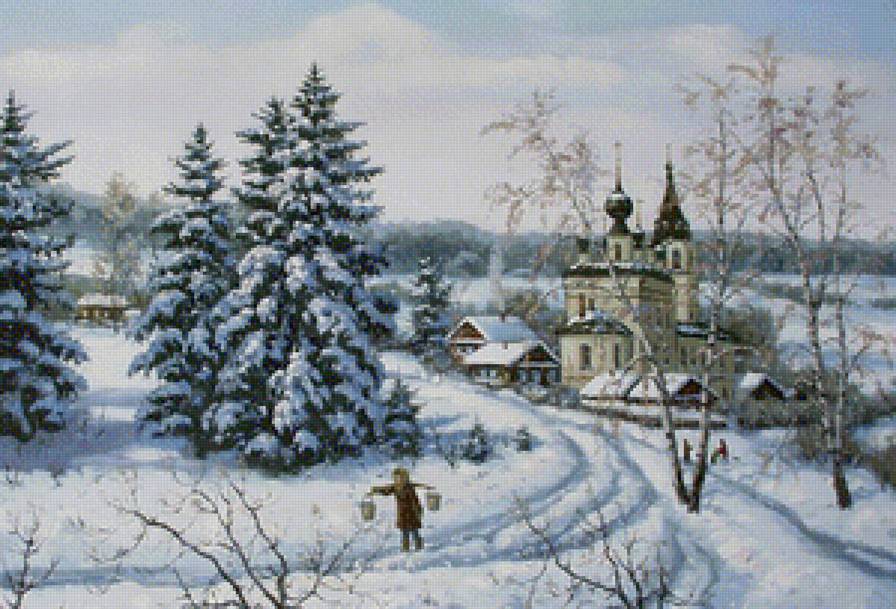 деревенский пейзаж - зима, пейзаж - предпросмотр