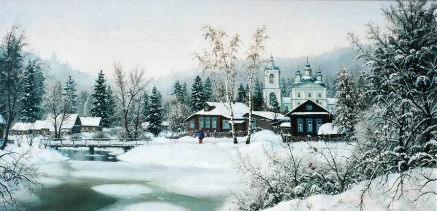 деревенский пейзаж - зима, пейзаж - оригинал