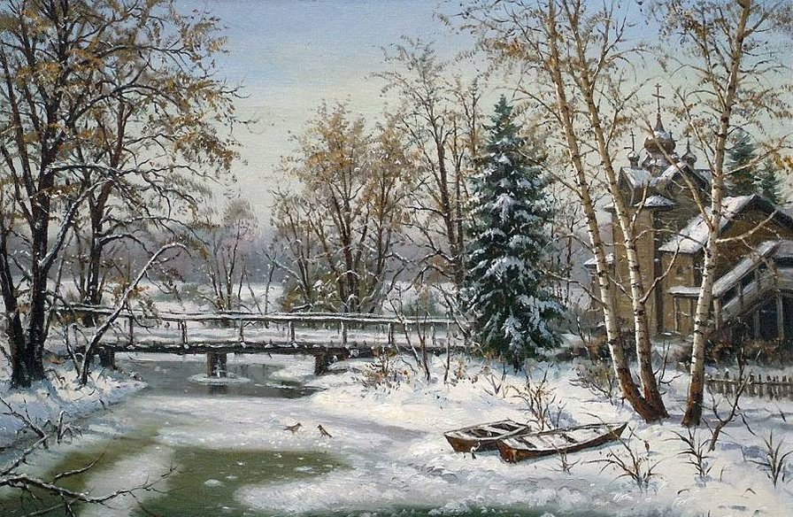 деревенский пейзаж - зима, пейзаж - оригинал