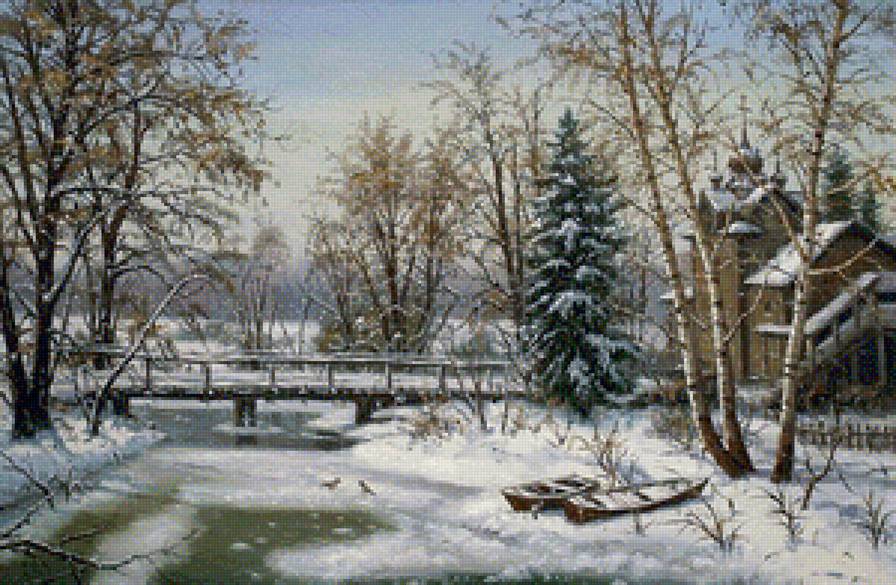 деревенский пейзаж - зима, пейзаж - предпросмотр