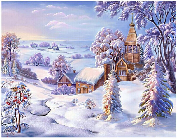 Зимний пейзаж - вышивка крестом - оригинал