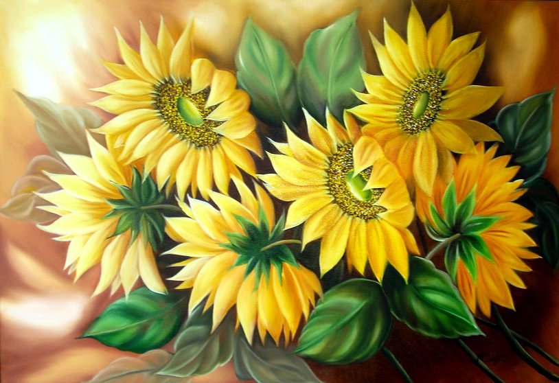 Подсолнухи - цветы, подсолнух, букет, цветок - оригинал