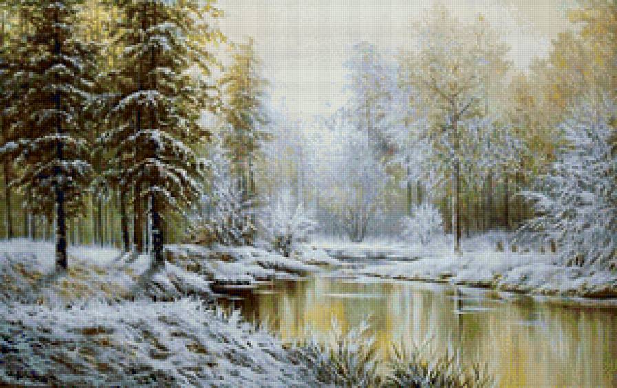 лес - пейзаж, река, природа, зима - предпросмотр