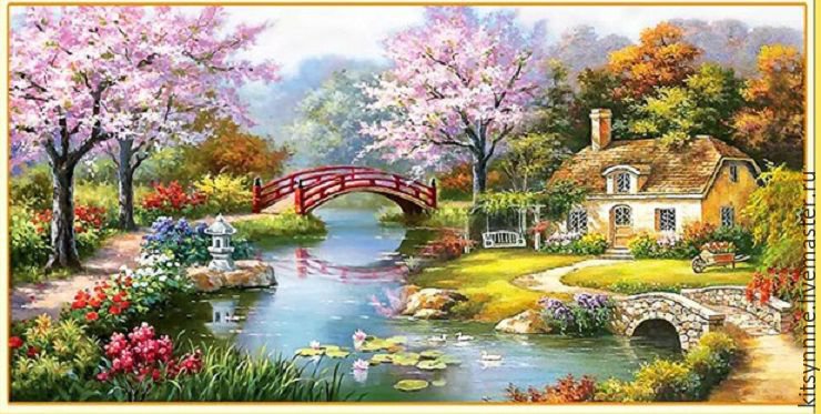 Дом у реки - вышивка крестом - оригинал