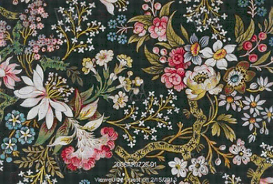 старинный рисунок - подушка, цветы - предпросмотр