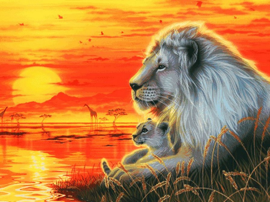 материнская любовь - любовь, львы, африка - оригинал