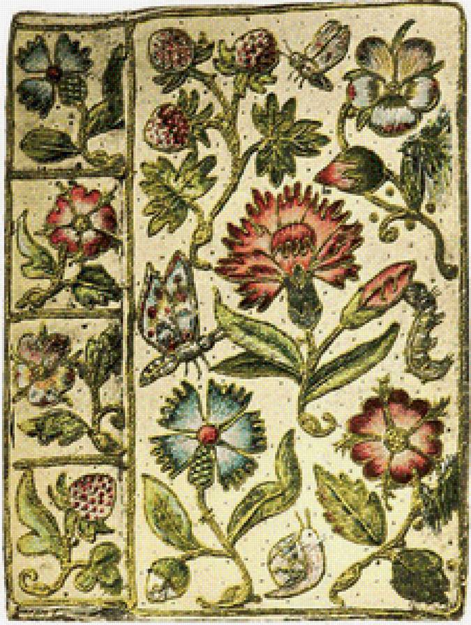 старинный рисунок - цветы, подушка - предпросмотр