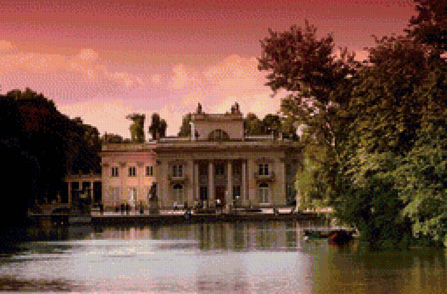 дворец у пруда - дворец, пруд, парк - предпросмотр