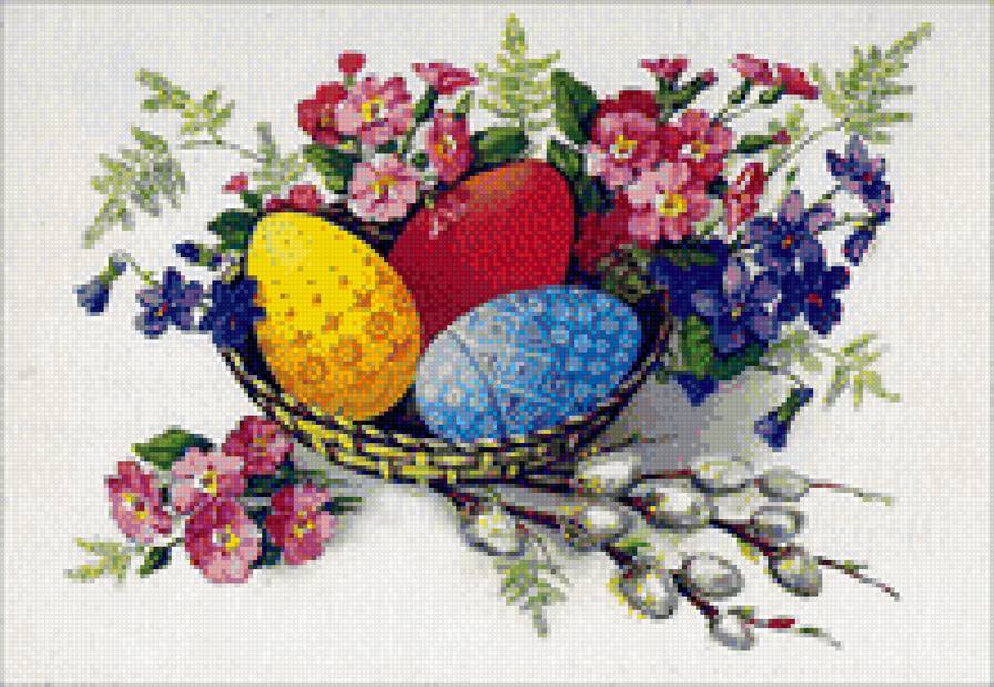 Пасха - праздник, пасха, крашенные яйца, букет - предпросмотр