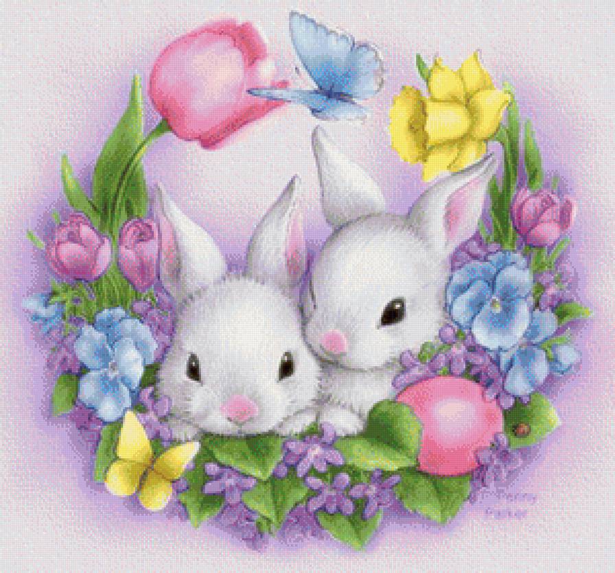 Пасхальные кролики - цветы, кролики - предпросмотр