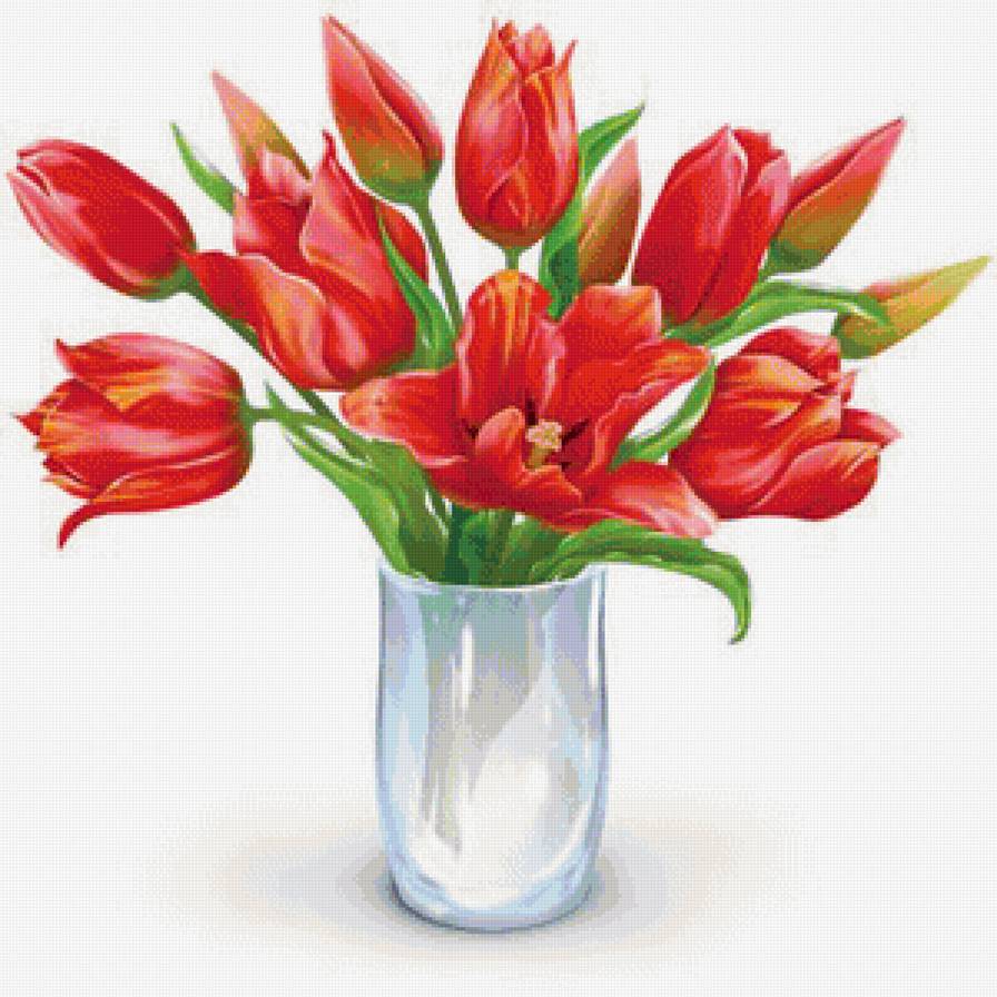 С 8 марта! - цветы в вазе, тюльпаны, красные цветы, натюрморт, цветы, букет - предпросмотр