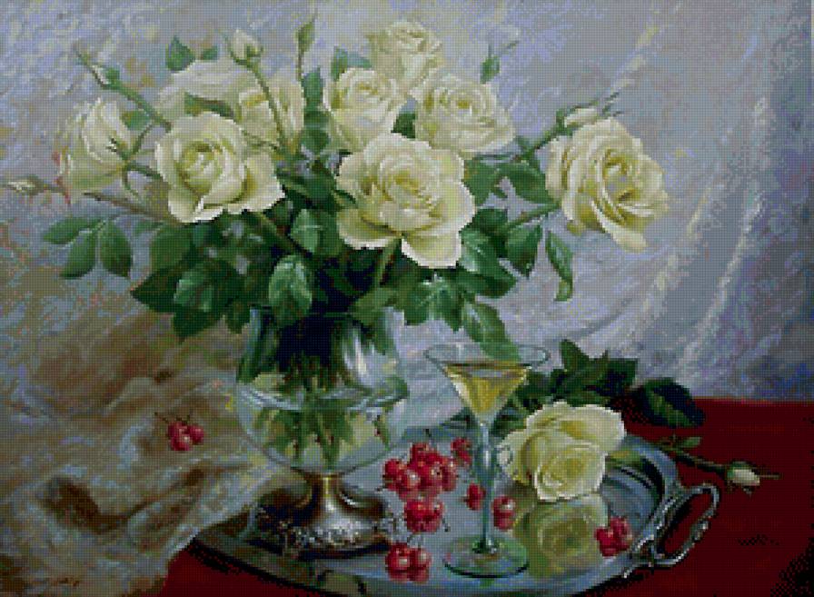 натюрморт с розами - цветы, розы, картина, натюрморт - предпросмотр
