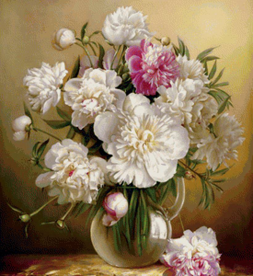 пионы - цветы, картина, натюрморт - предпросмотр