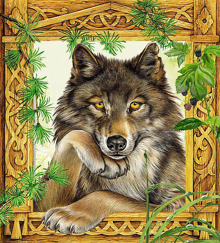 Волк - сказка, окно, волк, картина - оригинал