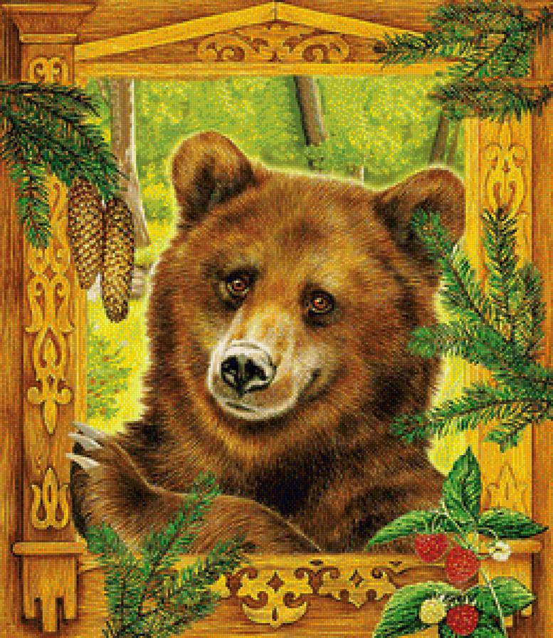 Мишка косолапый - картина, сказка, животные, медведь, окно - предпросмотр