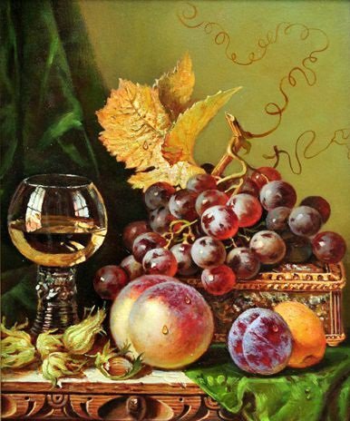 натюрморт с фруктами - натюрморт, картина, фрукты, виноград - оригинал
