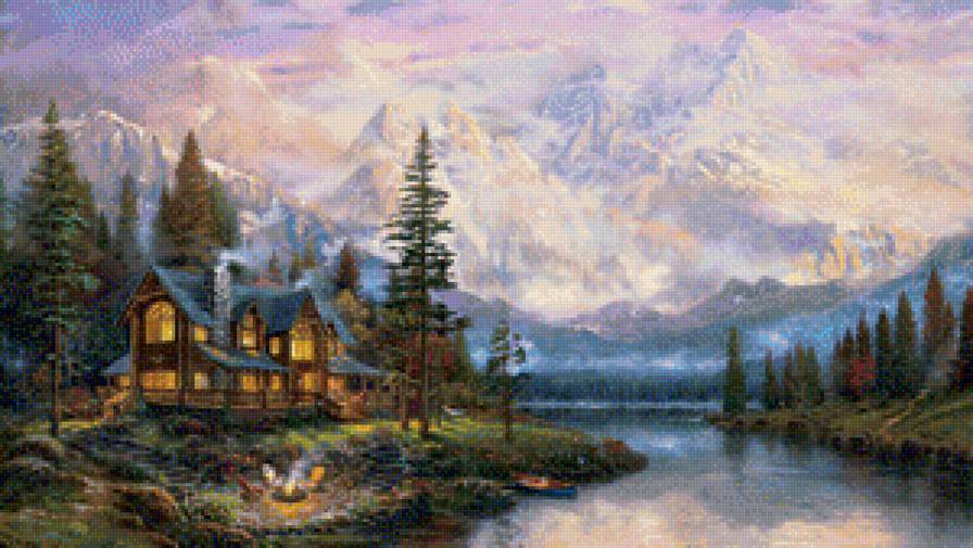 горы - гора, дом, озеро - предпросмотр