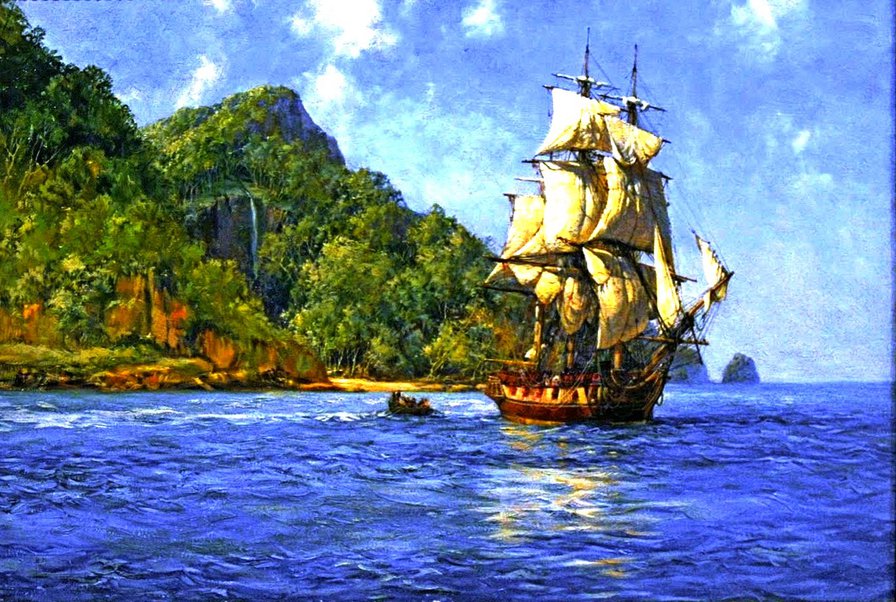 у острова - остров, море, корабли - оригинал