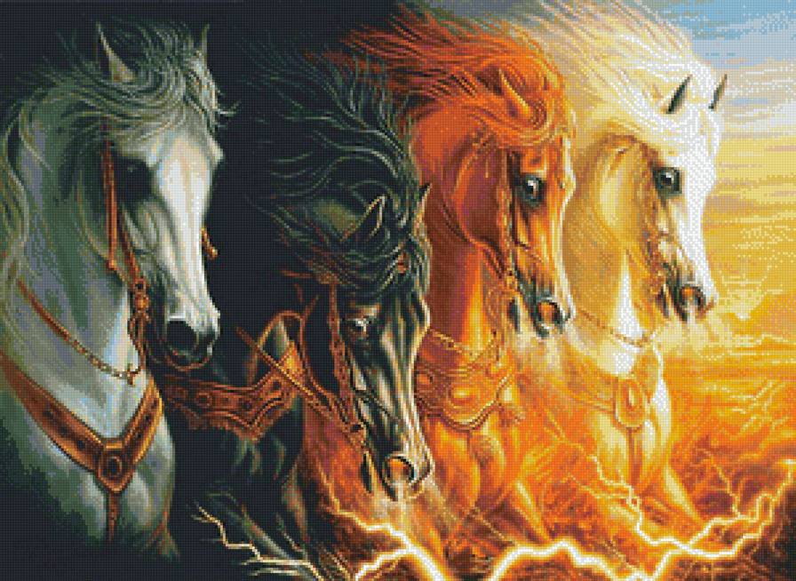 Кони - лошади, фентези, кони, животные, огонь - предпросмотр